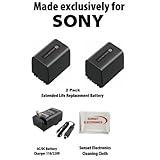 2 Pack Of Li-Ion Extended Life Replacement Battery for Sony NP-FV70 3600mAh ....