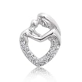 Bling Jewelry 925 Silver Loving Mother and Child Family Pave CZ Heart Pendant