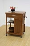 Oak Finish Wood Kitchen Serving Cart