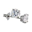 14K White Gold 1/2 Carat Size (5 mm ea) Brilliant Cut Basket Set CZ Stud Earrings