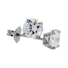 14K White Gold 1/2 Carat Size (5 mm ea) Brilliant Cut Basket Set CZ Stud Earrings