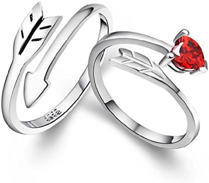 S925 Sterling Silver Cubic Zirconia Ruby Cupid Love Arrow Women Men Open Ring For Lovers