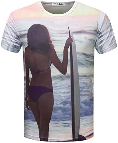 Frankata Men's Round Neck Pullover 3D Printed T Shirt White Tag XL