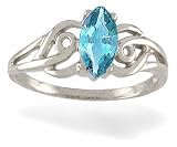 14K White Gold Genuine Marquise Blue Topaz Ring