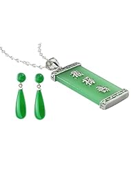 Three Blessings Jade Pendant & Earrings
