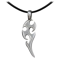 Black Leather Adjustable Pewter Tribal Necklace
