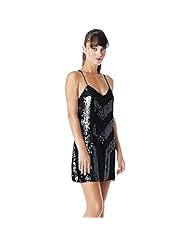 Sequined Silk Shift Chevron Print Party Dress 