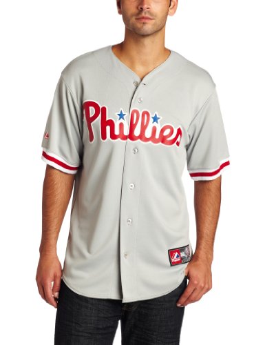 MLB Men's Philadelphia Phillies Jimmy Rollins Road Gray Short Sleeve 6 Button Synthetic Replica Baseball Jersey Spring 2012  (Road Gray, X-Large)