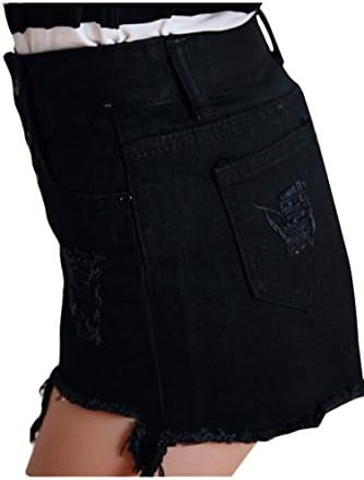 Lily Fashion Women's Mid Waist Distressed Ripped Slim Jeans Denim Shorts Black XL