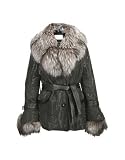 Julia Cocco' Detachable Fur Collar Black Leather-trim Coat