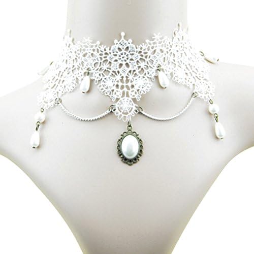 Aestheticism Gothic Victorian Halloween White Lace Vampire Retro Vintage Choker Necklace
