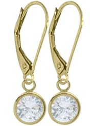Girls 14K Yellow Gold 1.10 Carat 6mm Genuine April White Topaz Circle Leverback Gem Earrings
