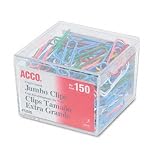 Office Products : Jumbo 1-3/4 Vinyl Coated Wire Paper Clips, Assorted Colors, 150/Box (ACC72520)