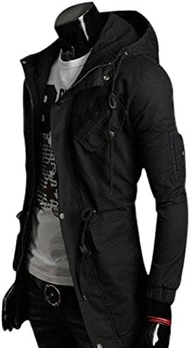 Sixkiss Men's Zip Up Long Sleeve Drawstring Hooded Military Windbreaker Jacket (L, Black)