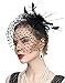 Cizoe Fascinator Hair Clip Pillbox Hat Bowler Feather Flower Veil Wedding Party Hat Tea Hat(2-Black)