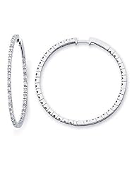 14k White Gold Round Diamond Pave Hoop Earrings .82 ct (G-H Color, I1 Clarity)