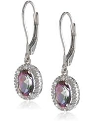 Sterling Silver, Mystic Green Topaz and Diamond Drop Earrings ( .01 cttw, G-H Color, I3 Clarity)