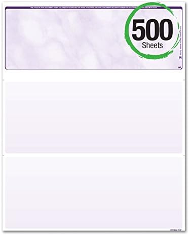 BLANK Business Standard Voucher Check Stock (Check On Top with two stubs / vouchers below) - Blank Check Paper - Versacheck Refills: Form #1000 - Purple - 500 Sheets per Ream