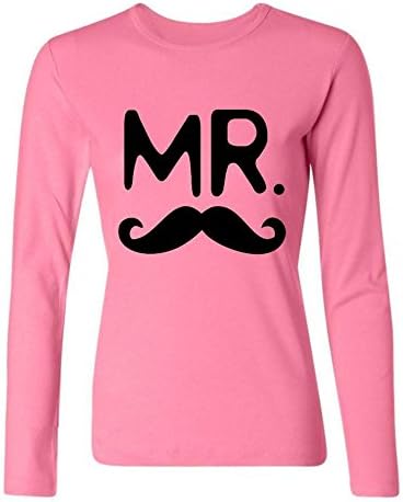 Yomei Women's Design MrandMrs_couple_365 in love 100% Organic Cotton Long Sleeve T-Shirts Pink S