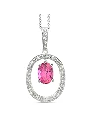 Large Duo Oval Diamond Pendant In 18K White Gold With A 0.90 ct. Genuine Pink Tourmaline Center Stone.