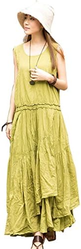 Artcar Summer Multi Layered Solid Long Maxi Sleeveless Dresses Green