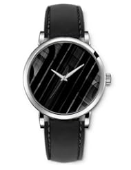 SPRAWL Aanalog Fashion Series Silver Ladies Watches of Genuine Black Leather Strap,Unique Wrist Watch for Women Girls Designed with Black bars