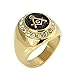 18K Gold Plated Stainless Steel Masonic Ring Retro Antique Black Crystal Stones Band