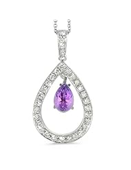 Twin Pear Shaped Diamond Pendant In 18K White Gold With A 0.65 ct. Genuine amethyst Center Stone.