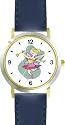 Pink Fairy Ballerina - Ballet Dancer WATCHBUDDY® DELUXE TWO-TONE THEME WATCH - Arabic Numbers - Blue Leather Strap-Size-Large ( Men's Size or Jumbo Women's Size )