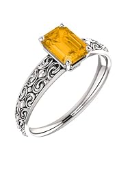 Platinum 7.00x5.00mm Emerald Cut Citrine Ring -- LIFETIME WARRANTY