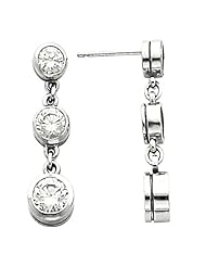 14K White Gold Three-Stone Diamond Earrings - 2.00 Ct. Total Weight -- LIFETIME WARRANTY
