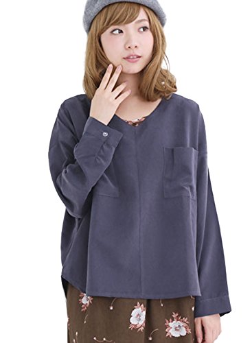 (ハッピーマリリン)A HAPPY MARILYN選べるサイズ Ｍ～６Ｌ 大人 ふんわり ゆったり ピーチスキン ショート丈 Vネック胸 ポケット ブラウス カットソー チュニック 長袖 大きいサイズ レディース 体型カバー430776