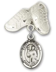 Sterling Silver Baby Badge with St. Maurus Charm and Baby Boots Pin