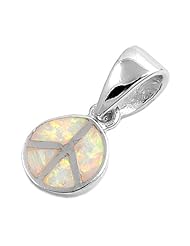 Sterling Silver White Fire Opal Peace Sign Pendant - 10mm