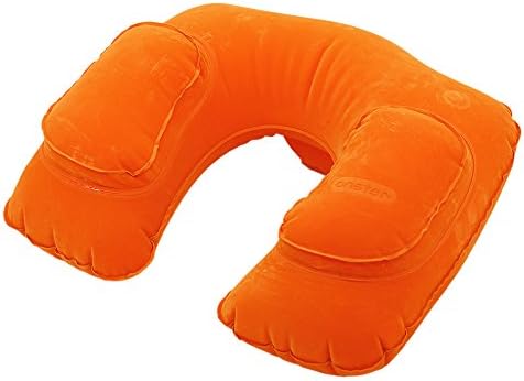 Onster Unshaped Inflatable Pillow Velvet Air Flight Travel Pillow, Car Pillow, U Pillow, Neck Pillow, Compact Cushion for Head Neck Rest in Car, in Plane or At Home (Orange)