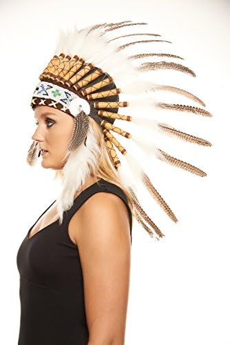 Native American Indian Headdress Feathers Head Piece Warbonnet Short (SH004 (Brown))
