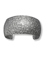 Wide Cuff Bracelet Leaf Design Sterling Silver