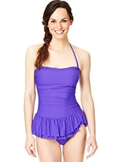 Tummy Control Bandeau Style Ruched Skirt Swimsuit