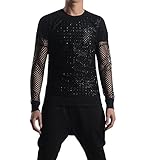 LONGVIS® ファッション メッシュ セクシー ホロー サマー 長袖Tシャツ 201011 [並行輸入品] (M)