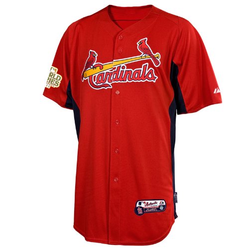 MLB Men's St.Louis Cardinals Matt Holliday Cool Case Batting Practice Jersey With World Series Patch Fall 2012 (Scarlet/Navy, Large)