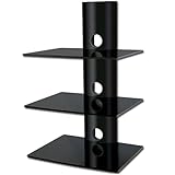 Designer Habitat - 3x Floating Black Glass Shelves Mount Bracket for DVD / Blu-Ray Player, PS3 Xbox 360 Games Console, Satellite/Cable Box