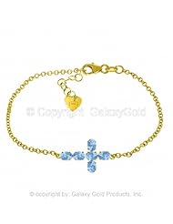 Blue Topaz Cross Bracelet in 14k Yellow Gold