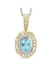 Vintage Oval Shaped Diamond Pendant With An Oval Center Stone In 18K Yellow Gold With A 0.75 ct. Genuine aquamarine Center Stone.