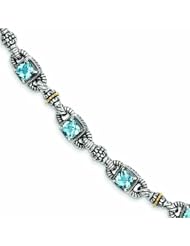 Sterling Silver with 14k Gold 6.86 Sky Blue Topaz 7.25in Bracelet - Antique Boutique - Vintage Style - Jewelry