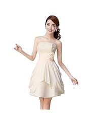 Strapless Chiffon Short Lace  Bridesmaid Dress/Prom Dress/Wedding Party Dress/Mini Dress  With Ruffles