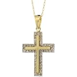 10ct Gold 18 in. Thin Chain & 7/8 in. (23mm) tall Diamond Cross Pendant, w/ 0.24 Carat Brilliant Cut Diamonds
