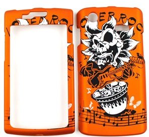 Samsung Captivate i897 i-897 Orange with White Black Flower Skull Playing Guitar Drums Music Design 3D 3-D Embossed Snap-On Hard Protective Cover Case Cell Phone (Free by ellie e. Wristband)