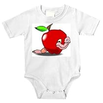 Onesie with apple, eating, worm, pink, hole