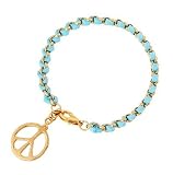 Gold with Turquoise Woven Fabric Peace Charm Bracelet Fashion Jewelry