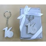 Sweet 16: Set of 48 Girl White 16 Key Chains Gift Boxed Party Favors Kg006 w
